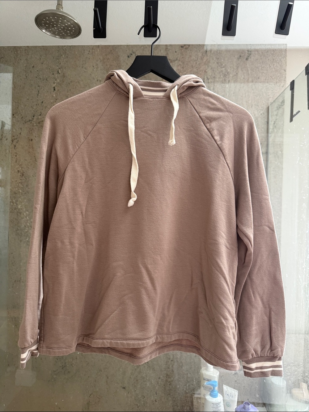 Madewell Hooded Pullover Sweatshirt in light brown. Size XS.